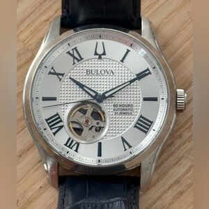 Bulova Automatic 21 Jewels Men’s Watch Stainless Dial Case Blue Leather Strap